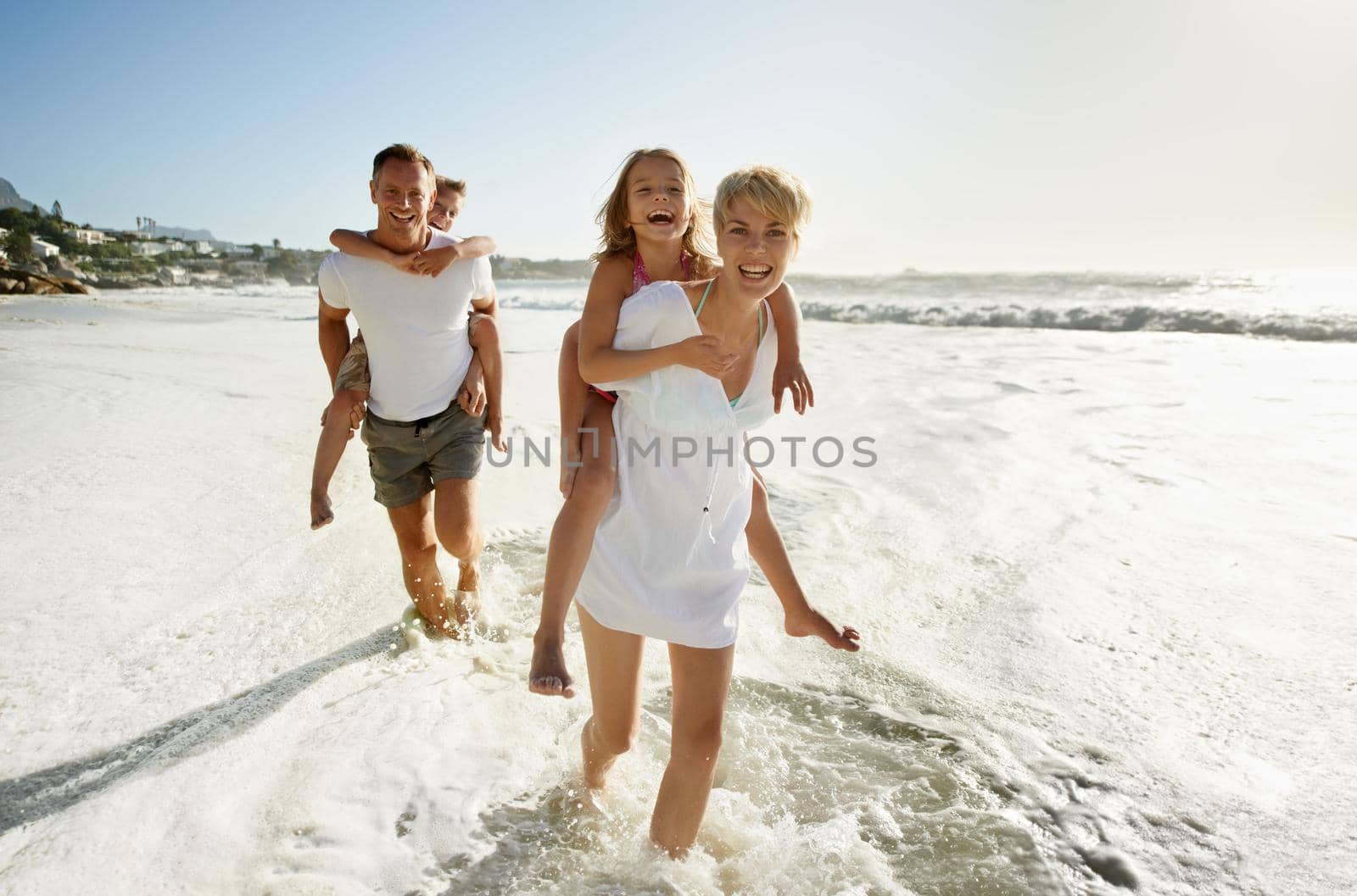 A family having fun at the beach.