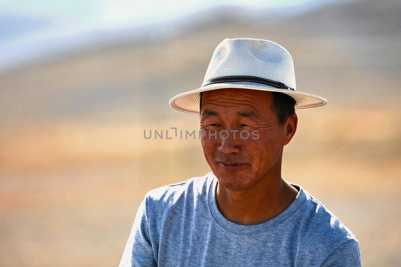Portrait of a modern Mongolian nomad. 06.09.2019. Gobi Desert, Mongolia.
