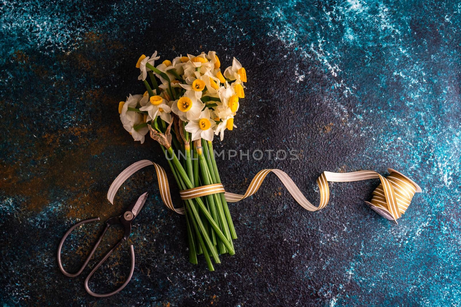 Bouquet of fresh spring daffodil flowers by Elet