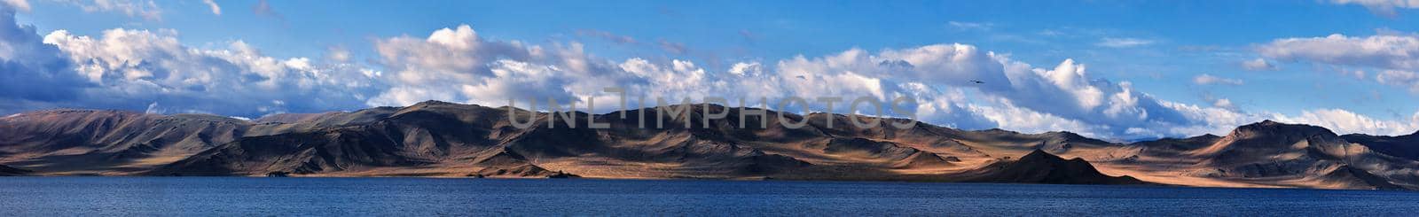 Panorama of a mountain lake. Somewhere in the vastness of Mongolia. by EvgeniyQW