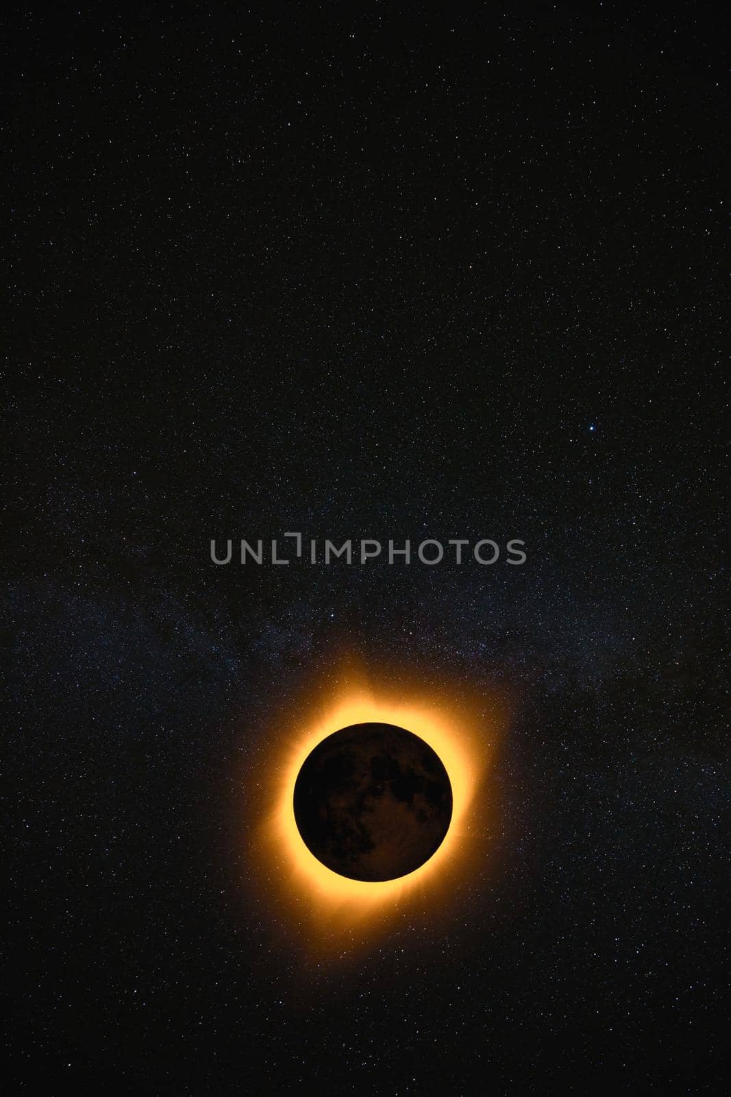 Solar Eclipse, view from space. moon blocks the path of sunlight. Elements of this image furnished by NASA.