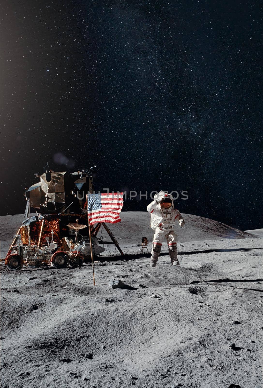 Man on the moon. Astronaut on lunar (moon) landing mission. Elements of this image furnished by NASA.