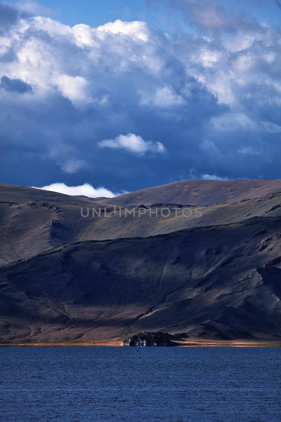 Panorama of a mountain lake. Somewhere in the vastness of Mongolia.