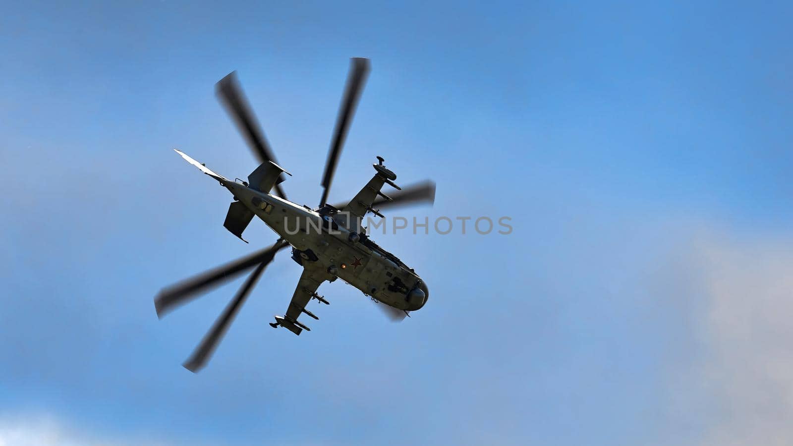 Kamov Ka-52 Alligator (NATO code name: Hokum B). Attack helicopter performing demonstration flight on MAKS 2019 airshow. ZHUKOVSKY, RUSSIA, AUGUST 27, 2019 by EvgeniyQW