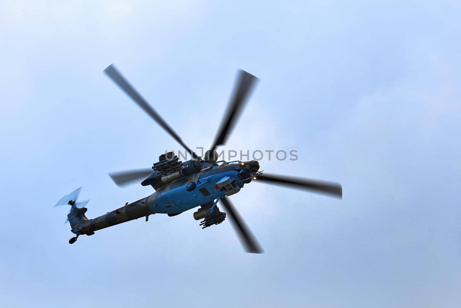 Mil Mi-28 Mi-28NM, codification of NATO: Havoc. Russian all-weather, day-night, military tandem, two-seat anti-armor attack helicopter on MAKS 2019 airshow. ZHUKOVSKY, RUSSIA, AUGUST 27, 2019 by EvgeniyQW