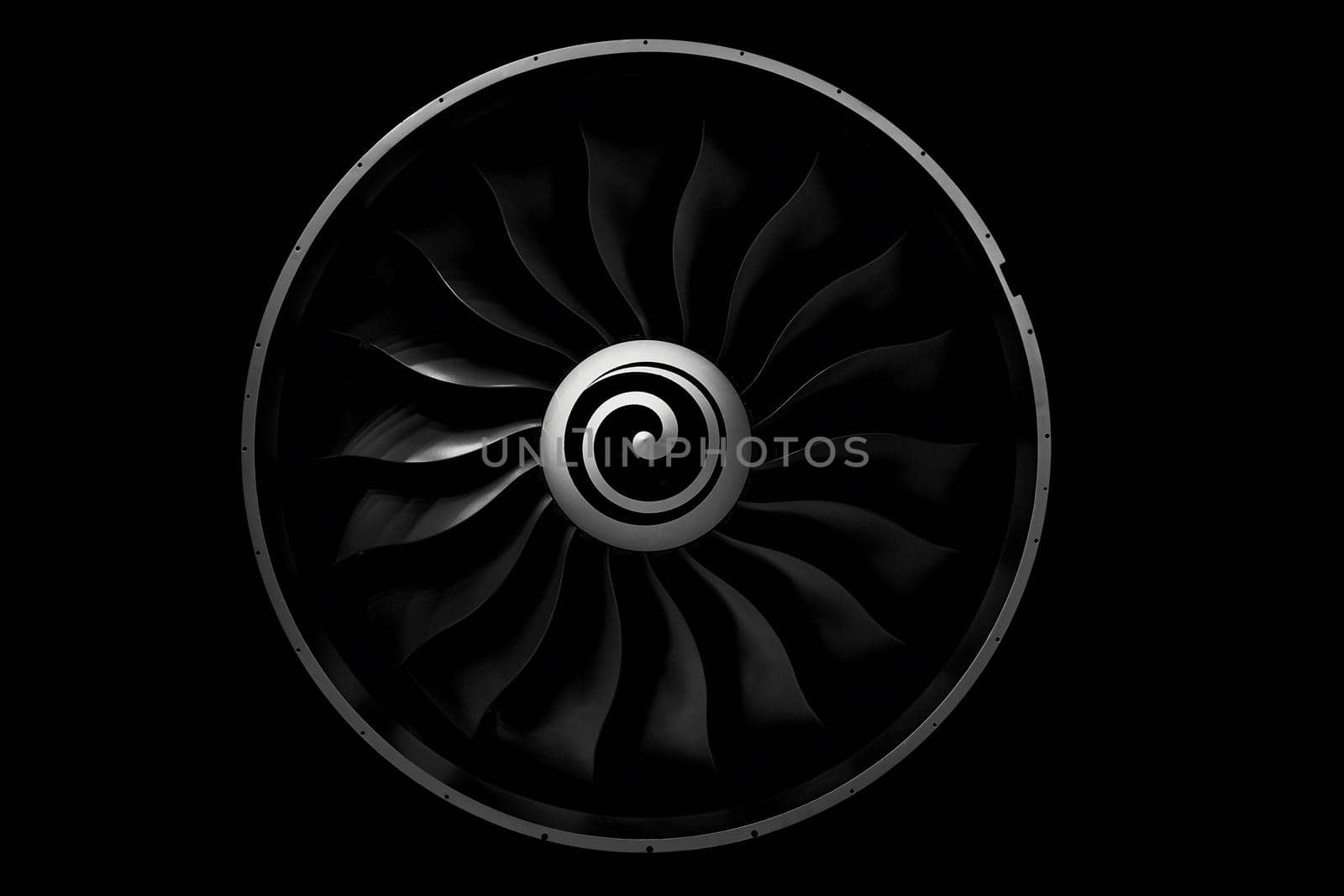 Modern turbofan engine. close up of turbojet of aircraft on black background by EvgeniyQW