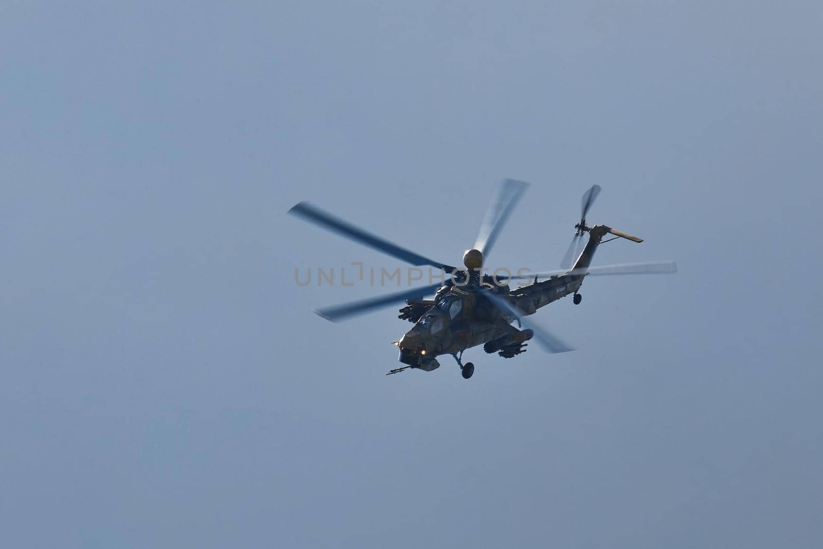 Mil Mi-28 Mi-28NM, codification of NATO: Havoc. Russian all-weather, day-night, military tandem, two-seat anti-armor attack helicopter on MAKS 2019 airshow. ZHUKOVSKY, RUSSIA, AUGUST 27, 2019 by EvgeniyQW