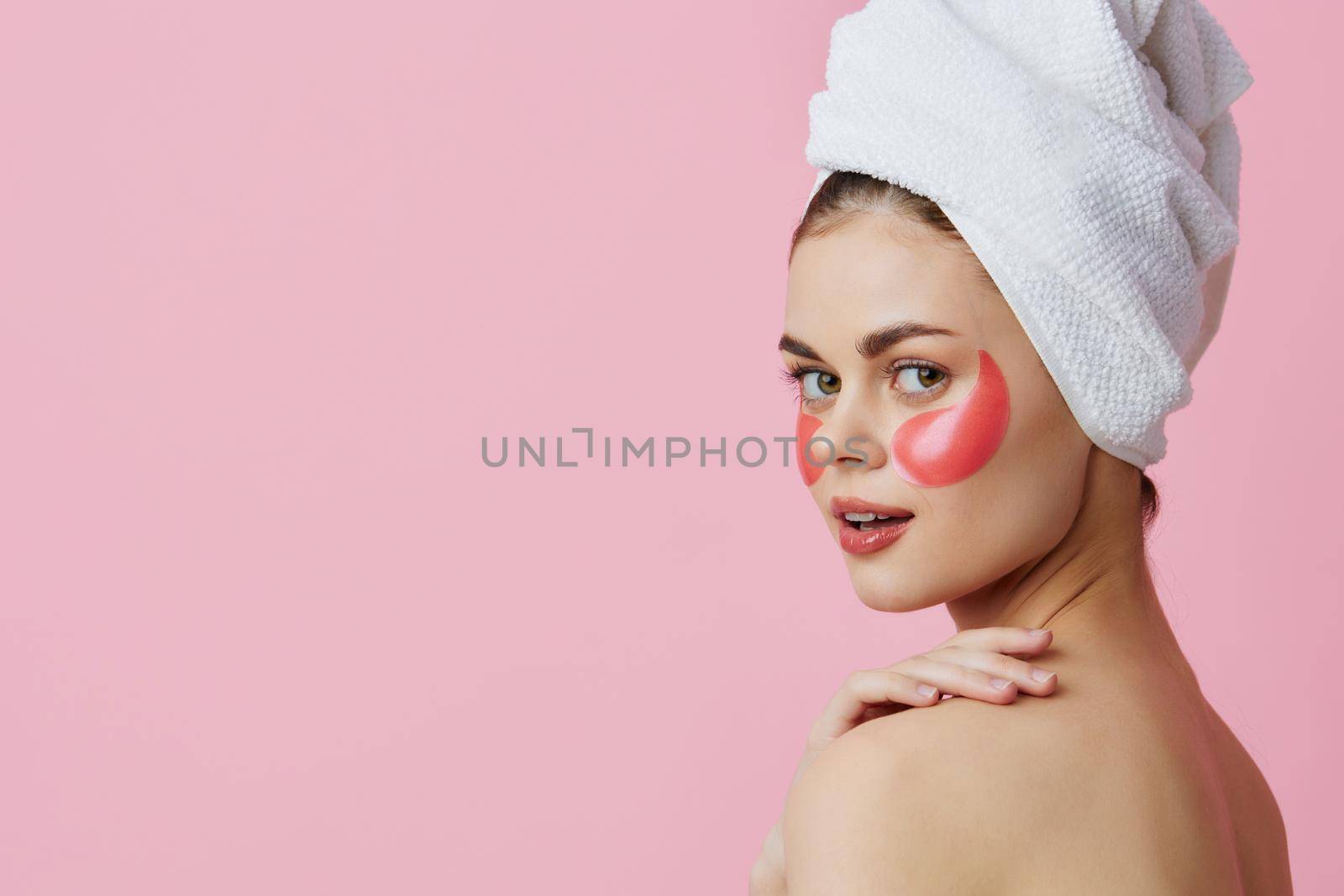 pretty woman patches rejuvenation skin care fun isolated background. High quality photo