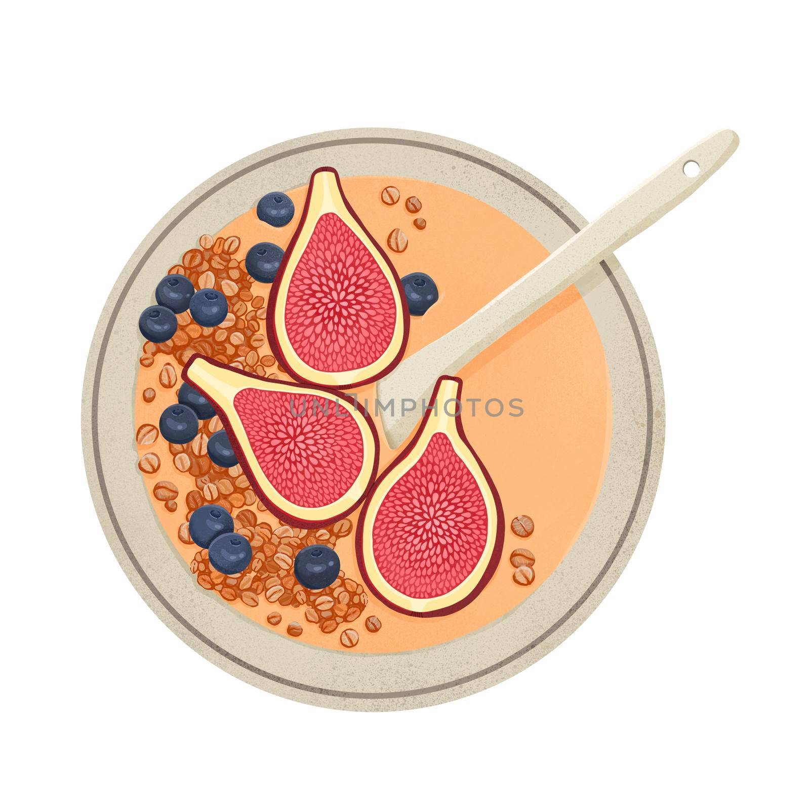 Smoothie bowl with figs, oats and blueberry. High quality illustration