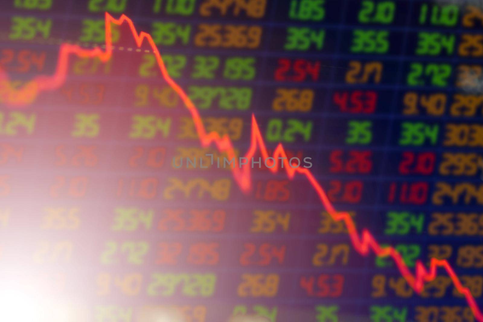 concept Stock exchange market business Downtrend line graph stock market  with selective focus effect. 