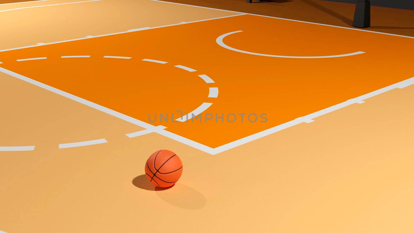3d rendering of a basketball on a court by raferto1973