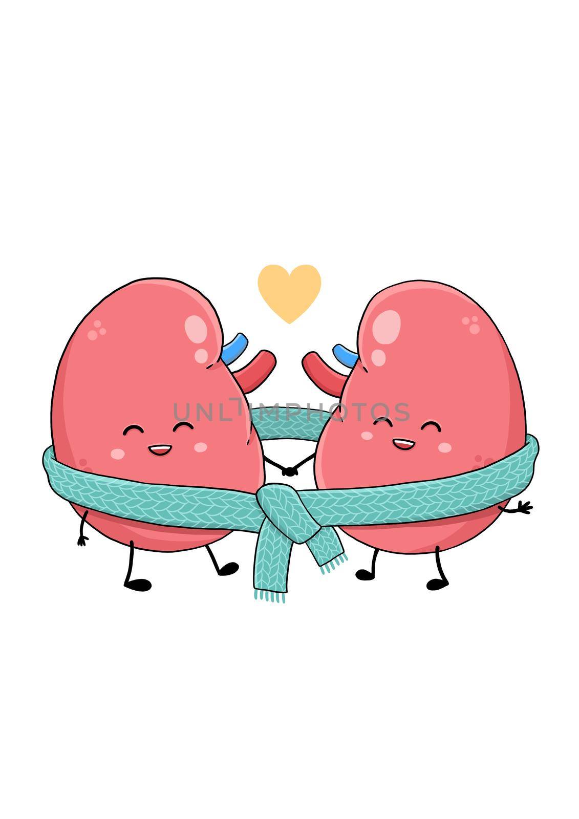 World kidney day, kidneys in knitted scarf. High quality illustration