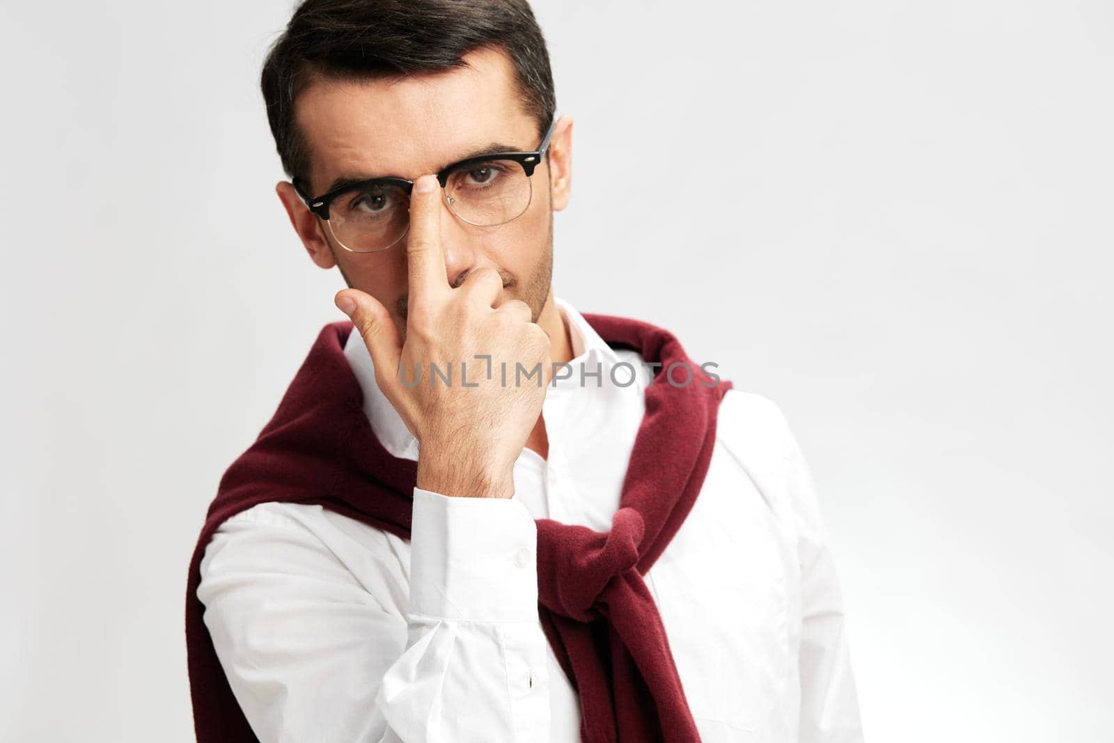 manager with glasses self confidence posing emotions isolated background by SHOTPRIME