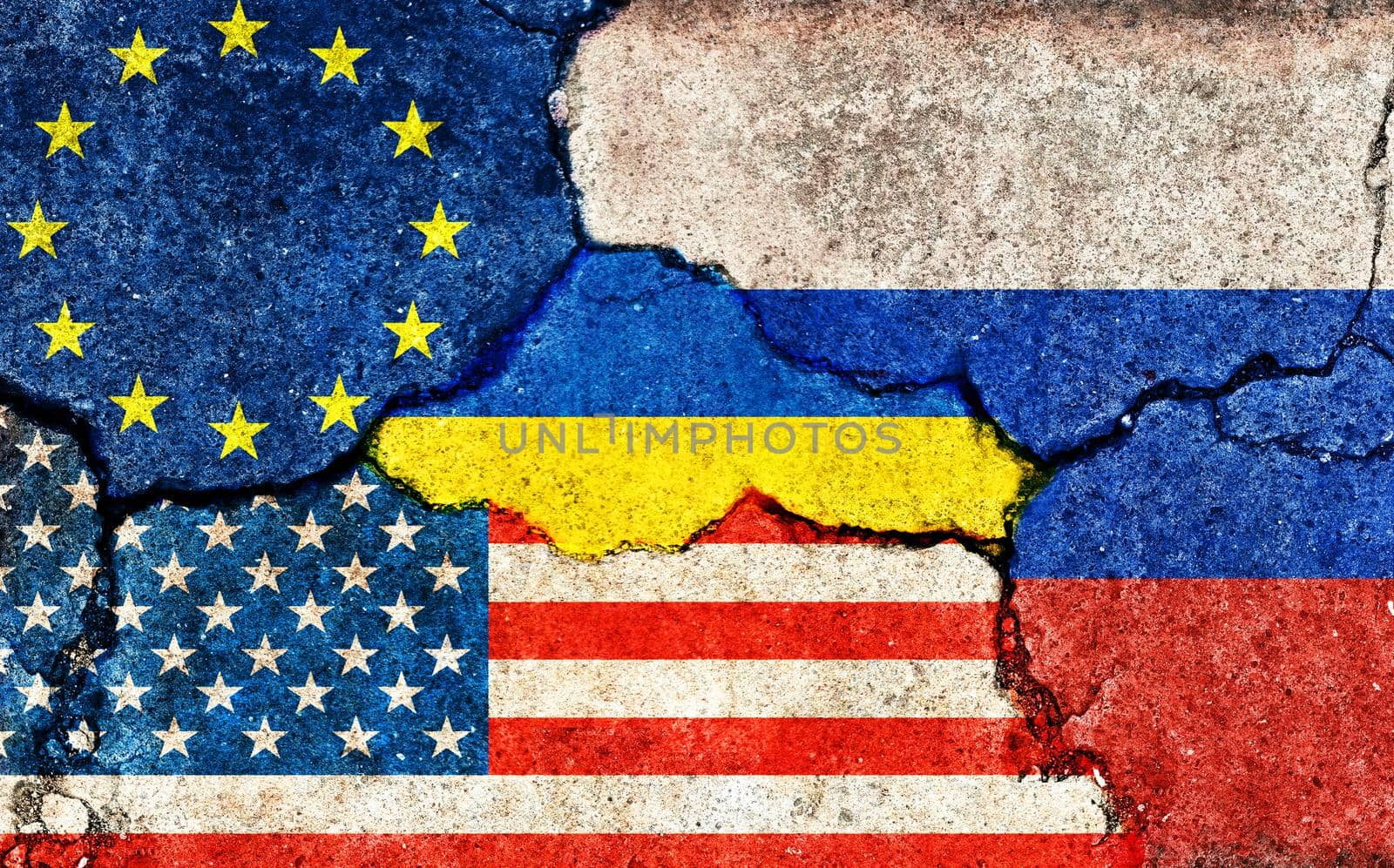 Grunge flags illustration of 4 countries (cracked concrete background) | Russo-Ukrainian War by barks