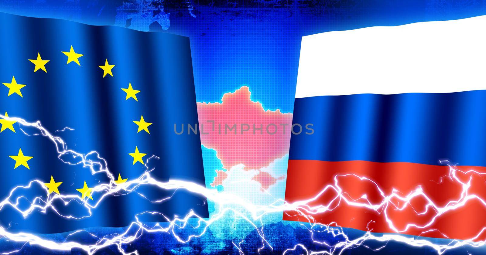 Russia vs EU (Russo-Ukrainian War ). Web banner illustration