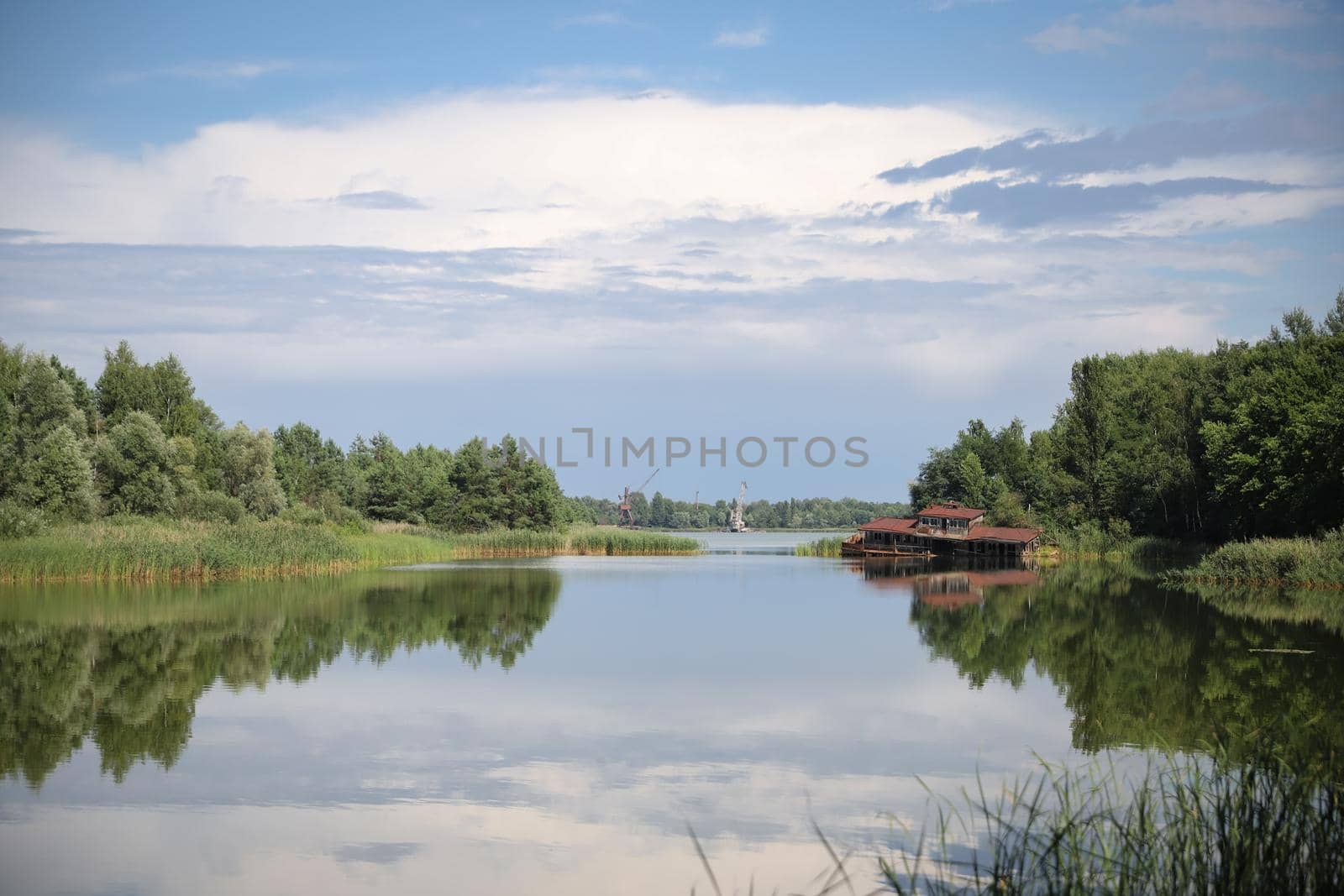 Lake in Pripyat Town in Chernobyl Exclusion Zone, Chernobyl, Ukraine