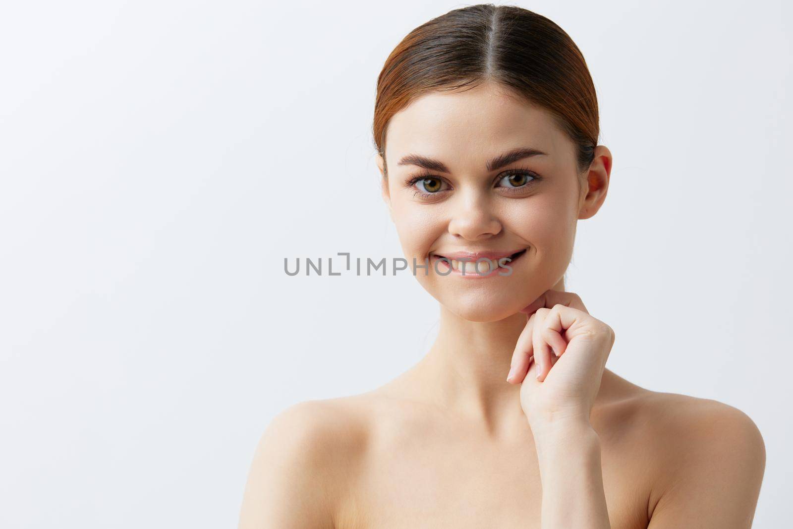 beautiful woman smiling woman bare shoulders clean skin charm close-up Lifestyle by SHOTPRIME