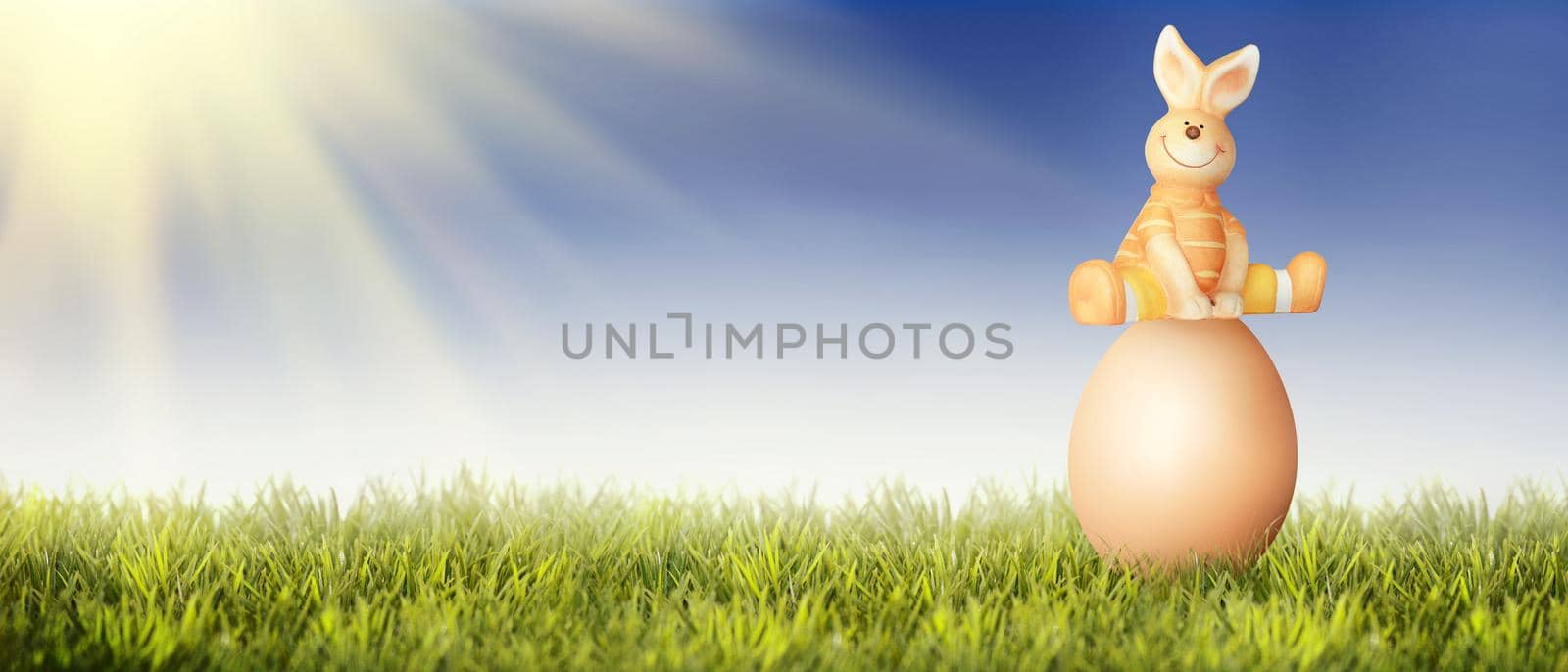 Easter composition with rabbit. Festive decoration. Happy Easter.