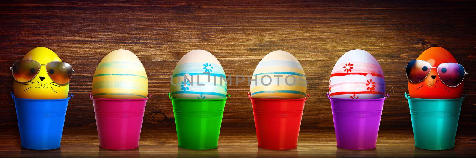Easter composition with eggs. Festive decoration. Happy Easter.