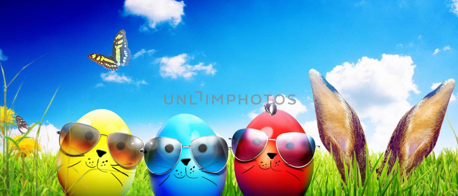 Easter composition with eggs. Festive decoration. Happy Easter.