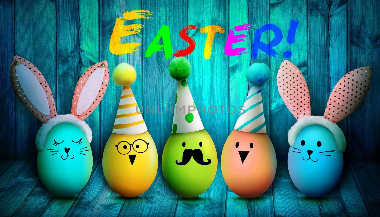Easter composition with eggs. Festive and decoration.