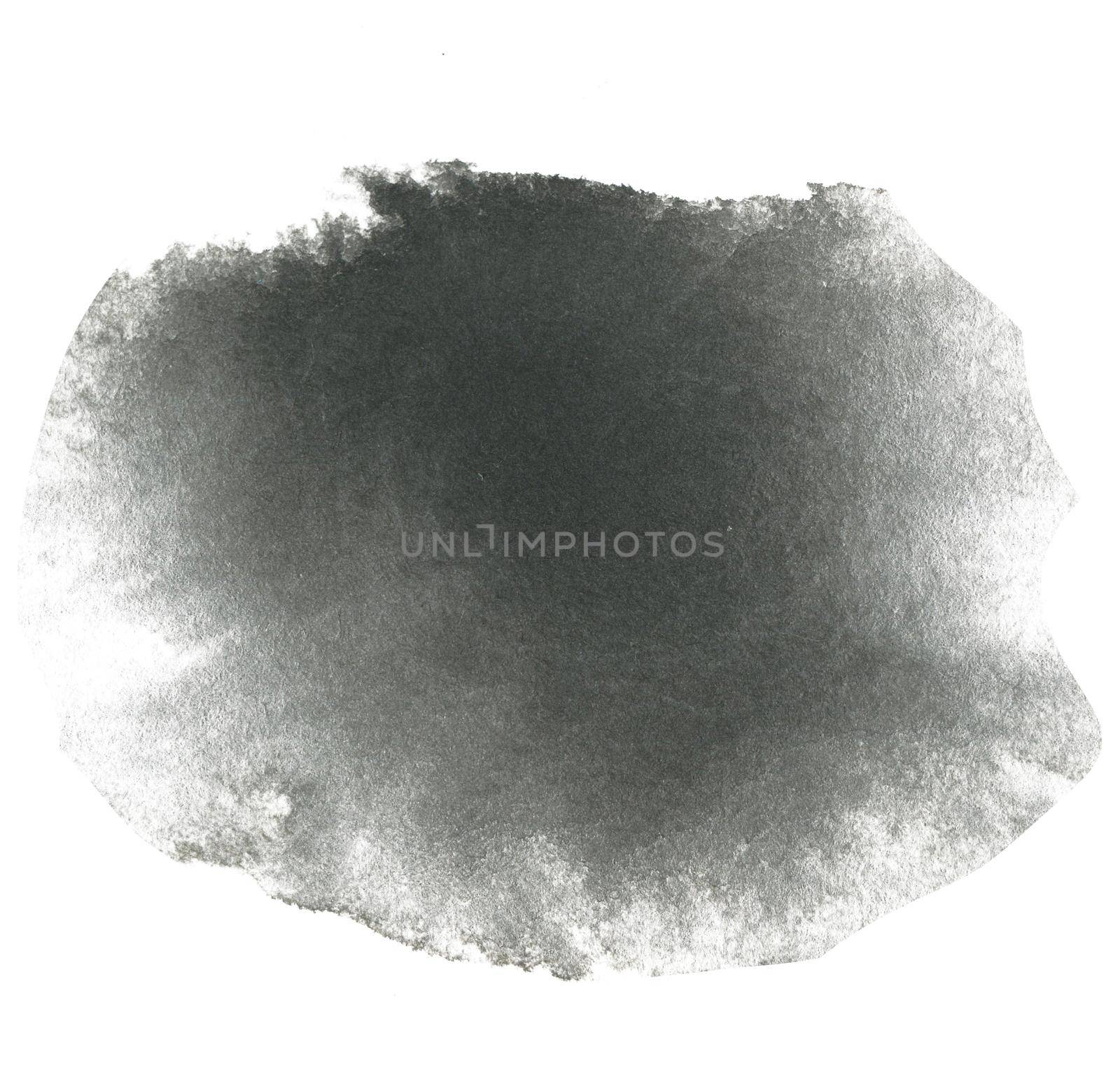 Black Hand drawn Abstract Watercolor Stain Isolated on White Background. by Rina_Dozornaya