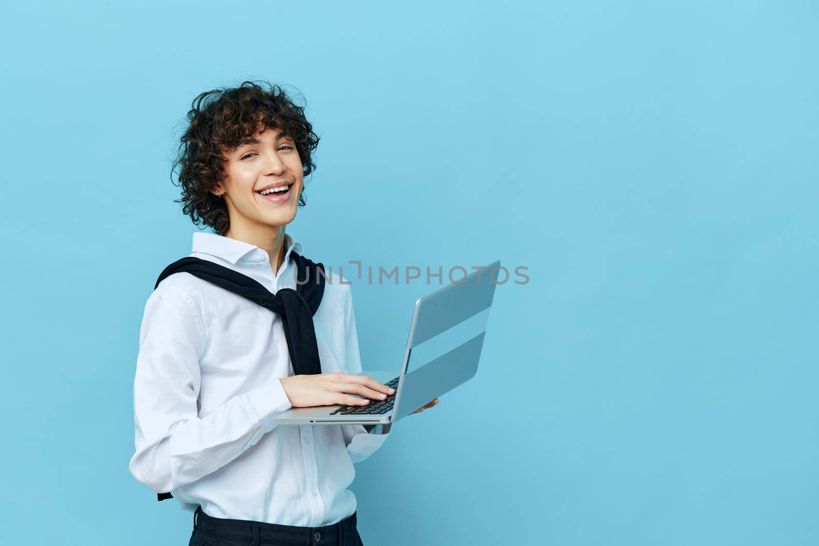 man laptop work online finance Professional cropped view. High quality photo