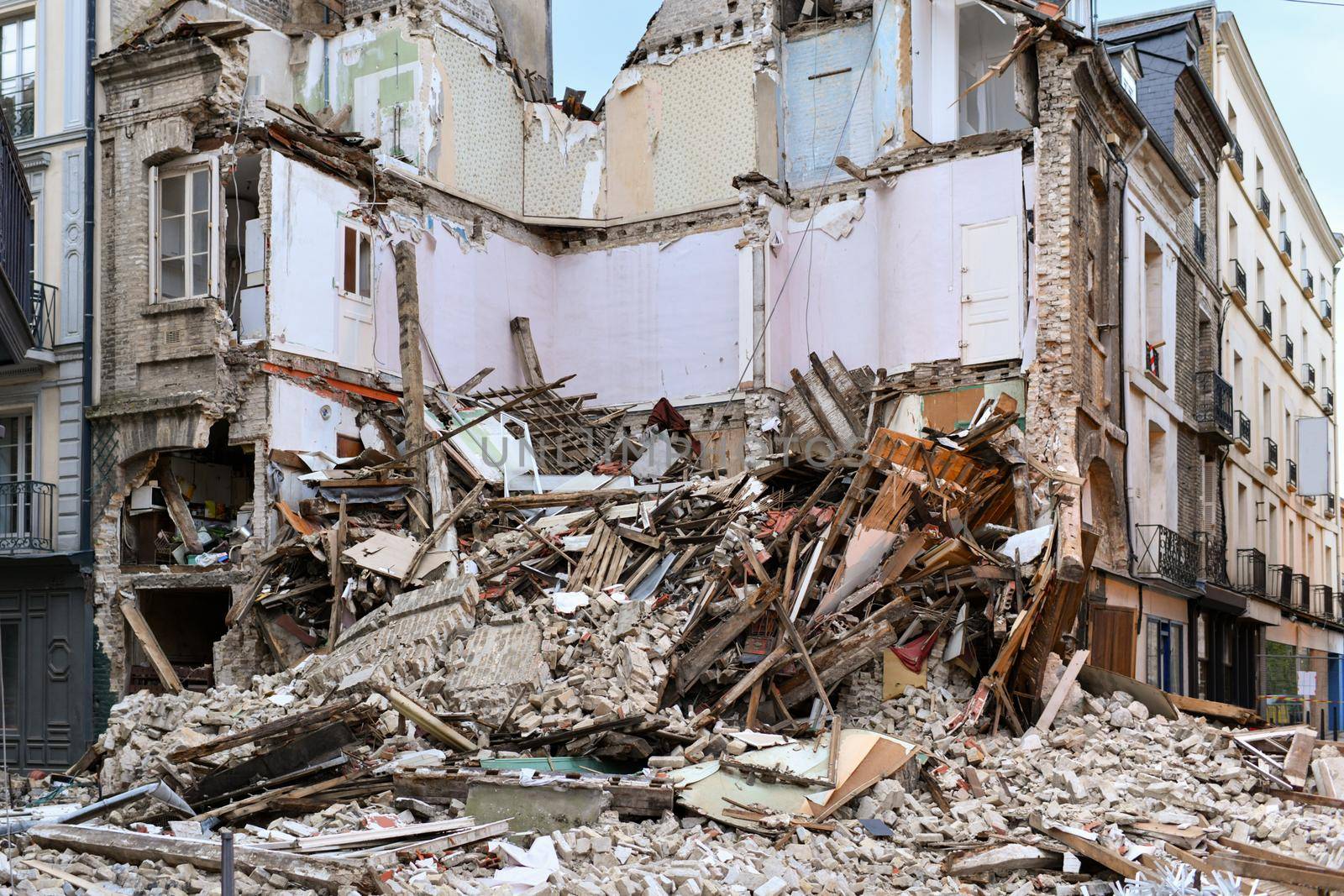 Ruined house after an earthquake