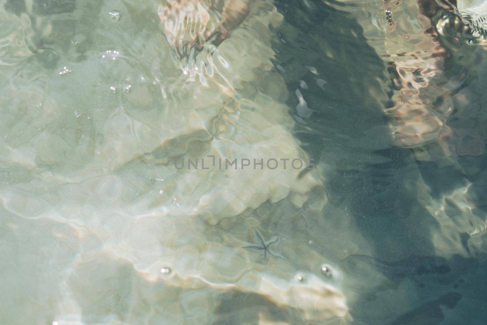 Abstract Real beauty nature background. Ocean bokeh Sea ripple wave surface. Shadow texture underwater depth bottom sand through water liquid. Pale Green light Tone photo image art. Modern design.