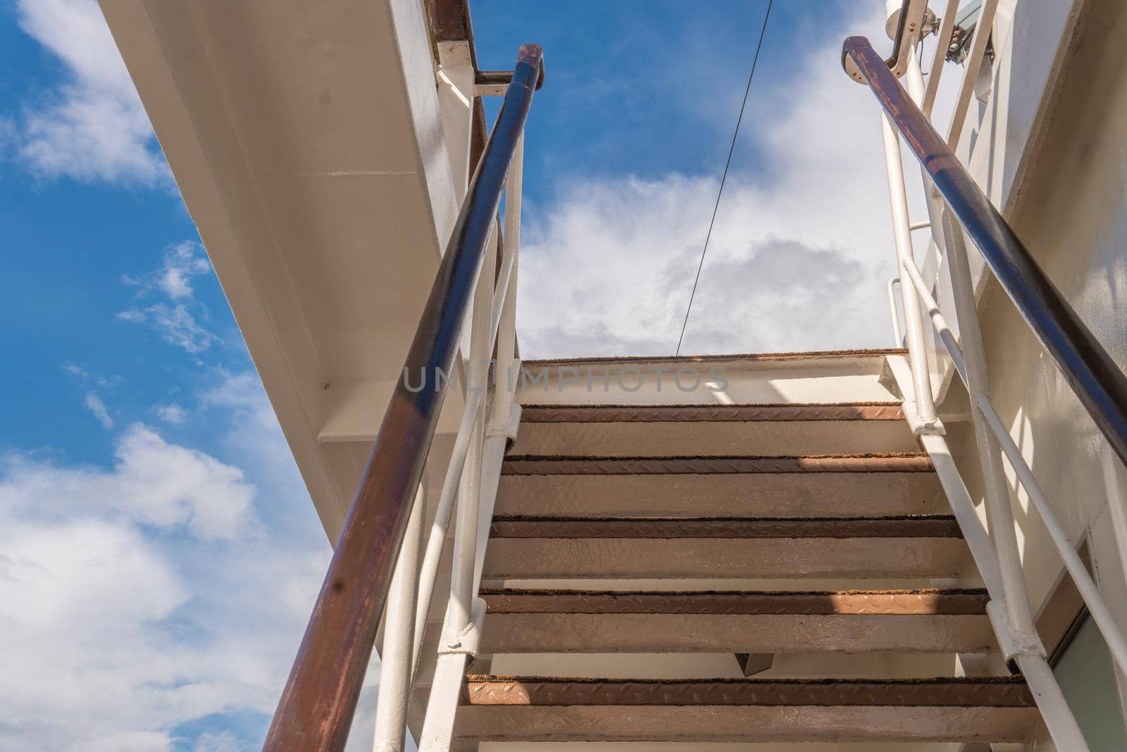 stairs on deck sailing water holiday tourism ransportation boat, sport Bow carnival, 4k tourists seascape cruise liner lifeboat lower deck drone view of the sky