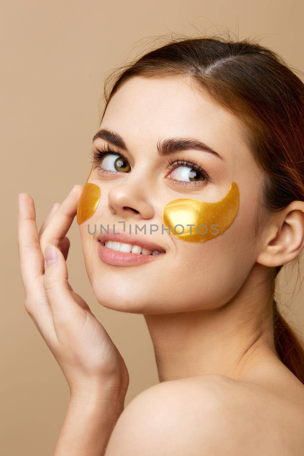 pretty woman patches rejuvenation skin care fun after shower close-up Lifestyle. High quality photo