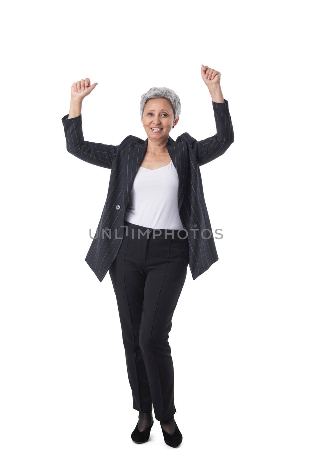 Senior asian business woman raised arms by ALotOfPeople