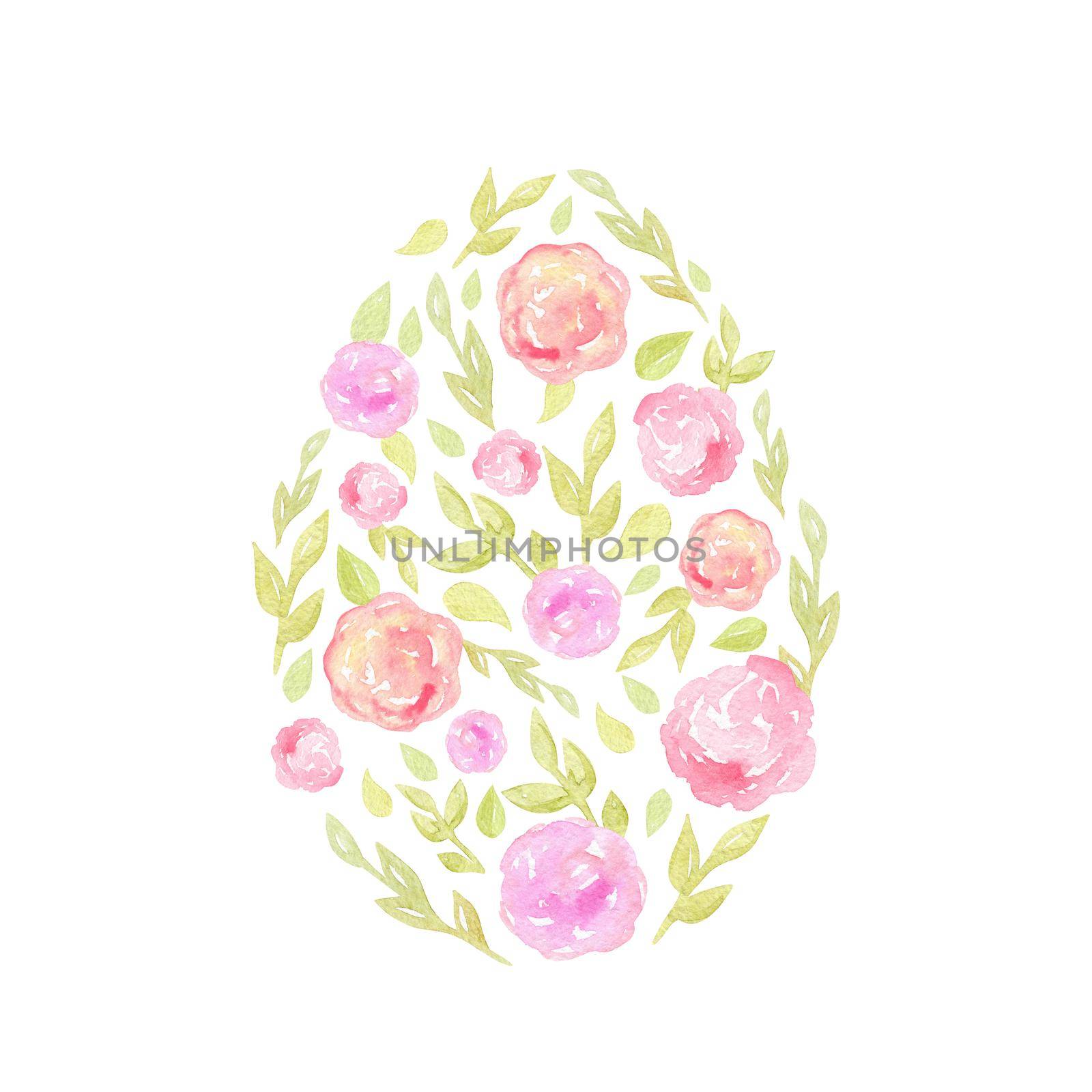 watercolor floral easter egg isolated on white background. Spring hand drawn flowers