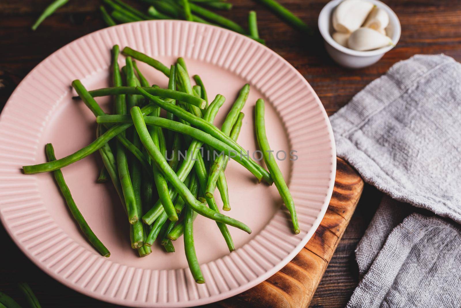Heap of Fresh Green Bean on Plate ​Ready for Cooking