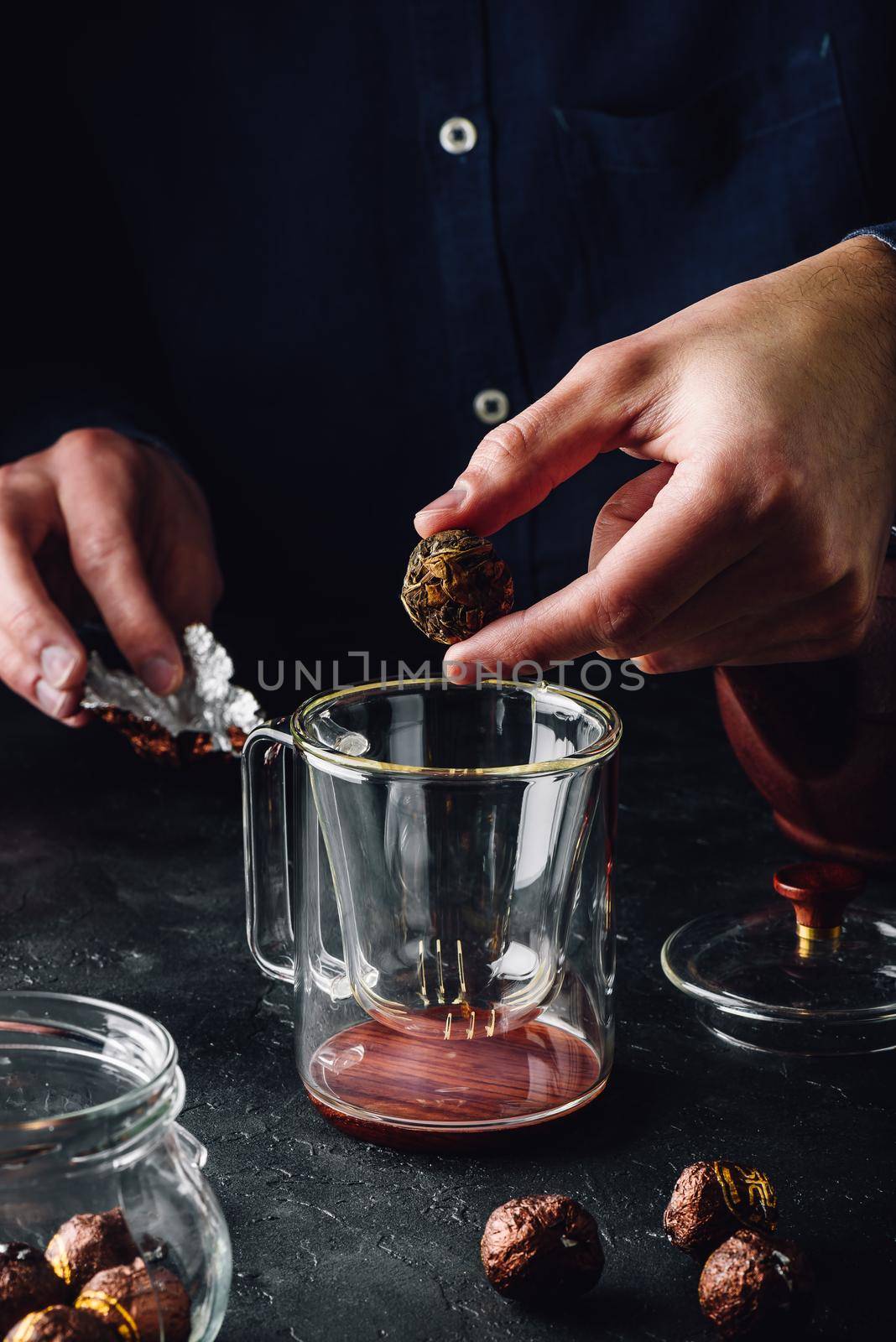 Steeping tea in glass mug by Seva_blsv