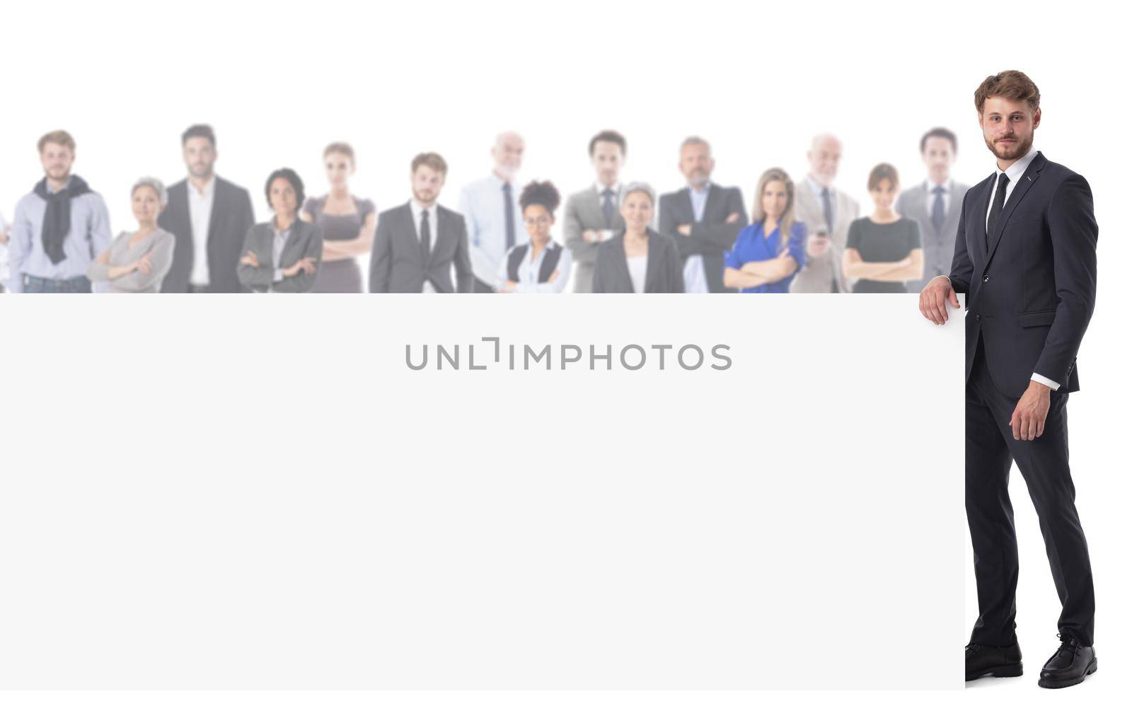 Business man with blank banner by ALotOfPeople