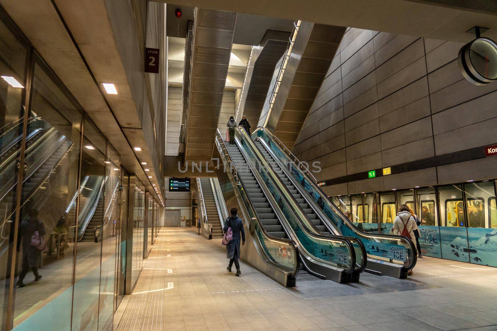 Copenhagen, Denmark - March 01, 2022: Interior view of the metro station Kongens Nytorv on the City Circle Line