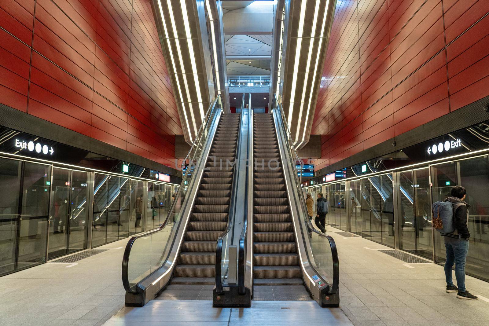 Copenhagen, Denmark - March 01, 2022: Interior view of the metro station Osterport on the City Circle Line
