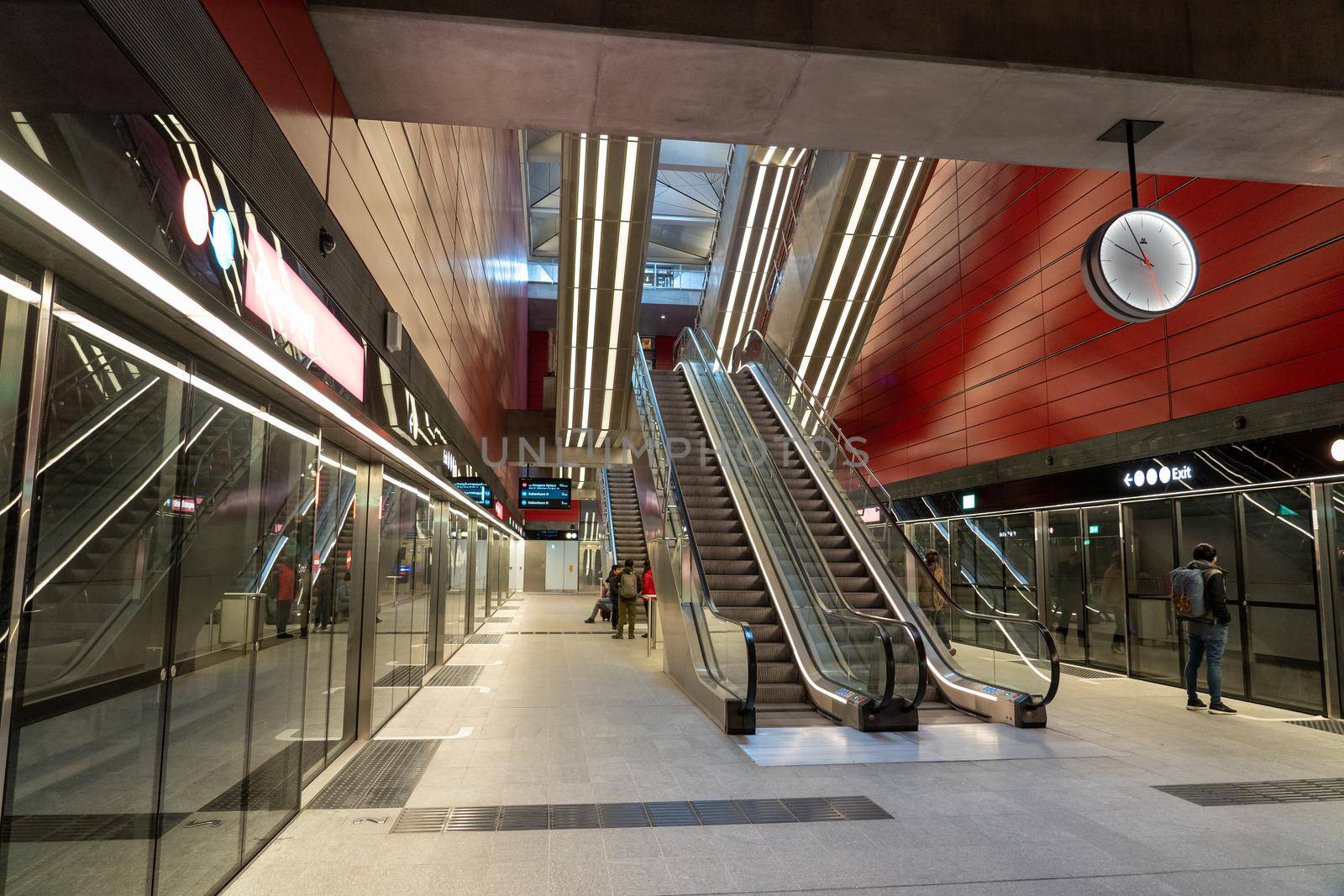 Copenhagen, Denmark - March 01, 2022: Interior view of the metro station Osterport on the City Circle Line