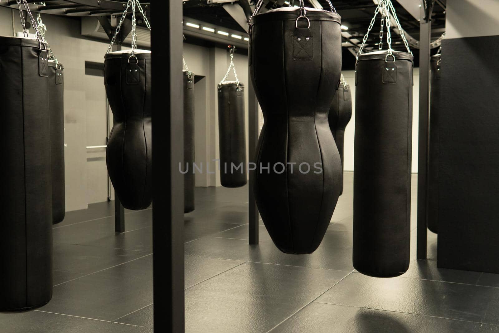 bag punching boxing background indoors, for power kick for punch and bags heavy, kickboxing club. Leather circle health,