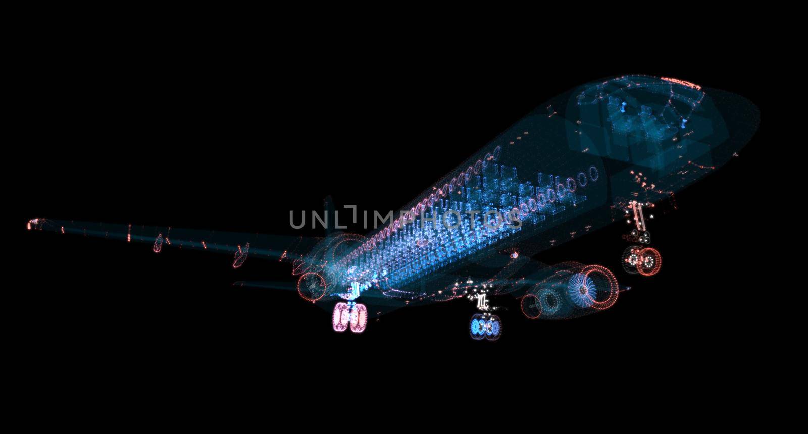 Airliner consists of luminous lines. Transport and technology concept by cherezoff