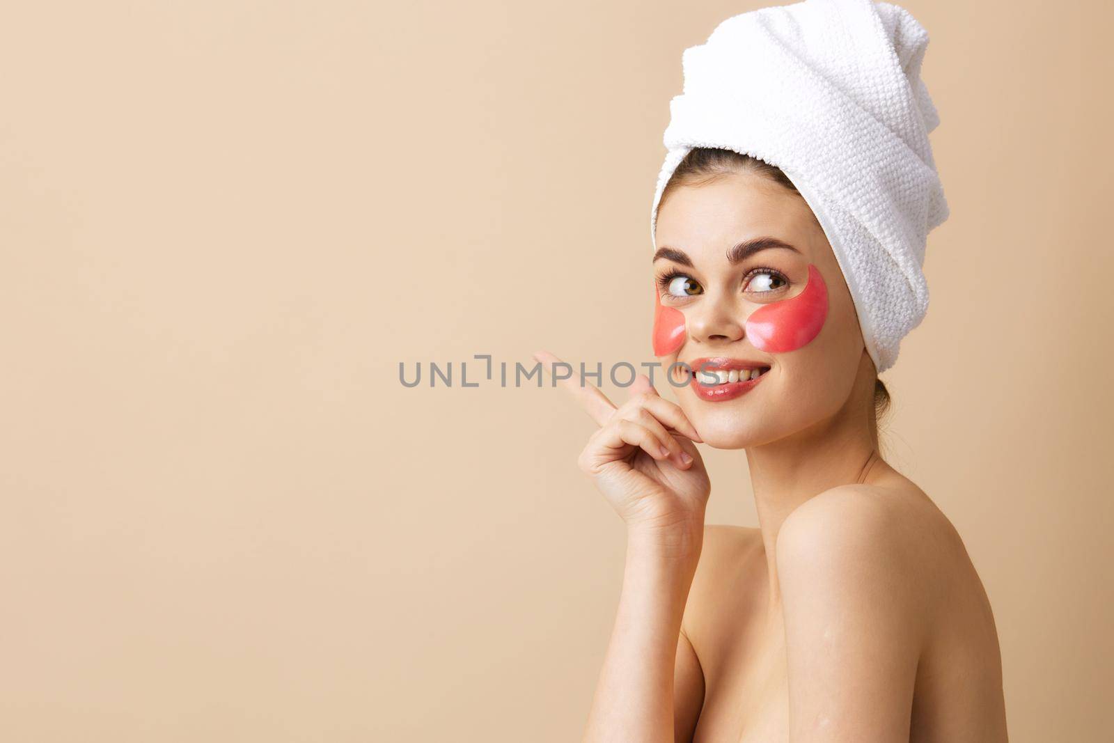 beautiful woman patches rejuvenation skin care fun isolated background. High quality photo