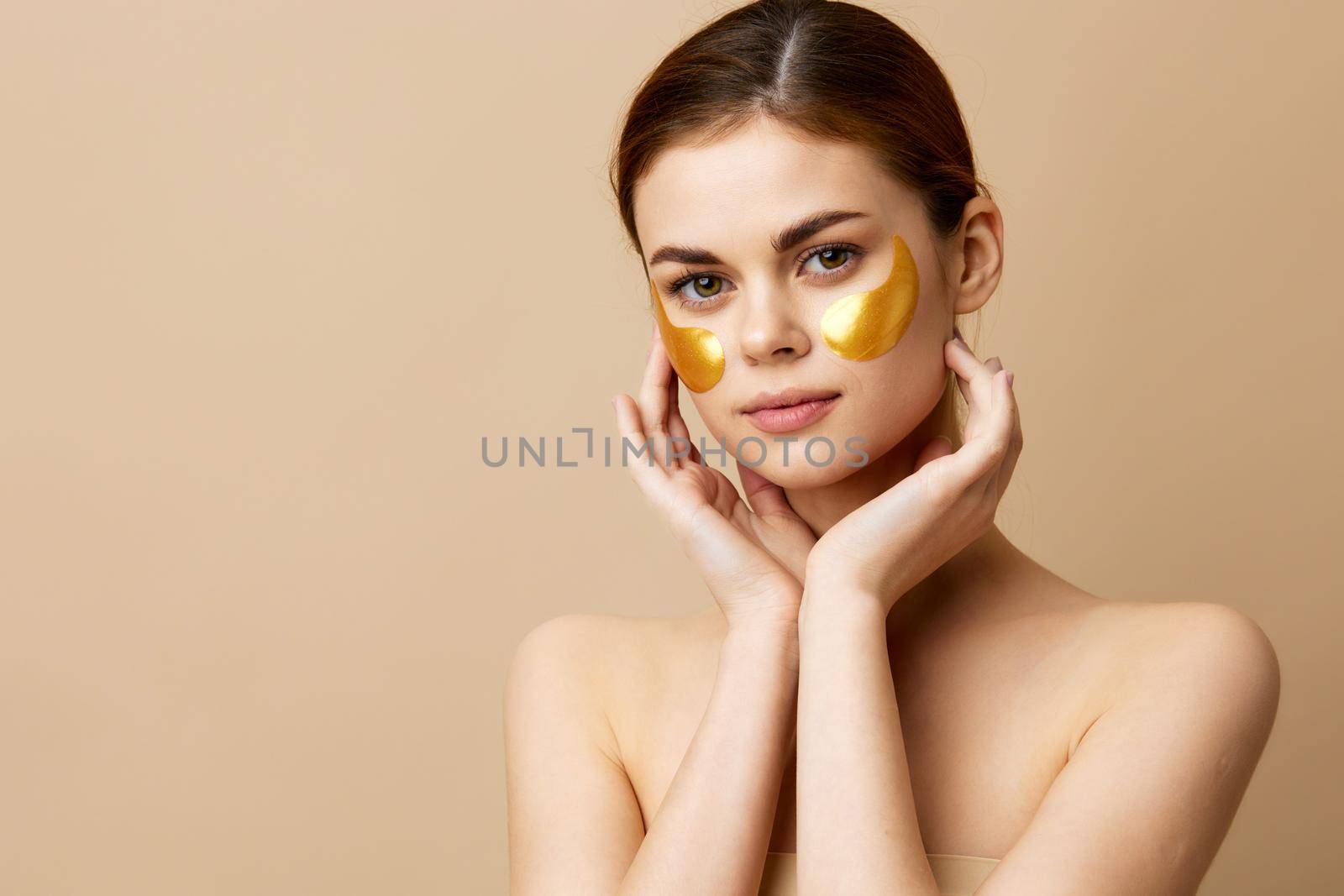 young woman patches rejuvenation skin care fun after shower close-up Lifestyle. High quality photo