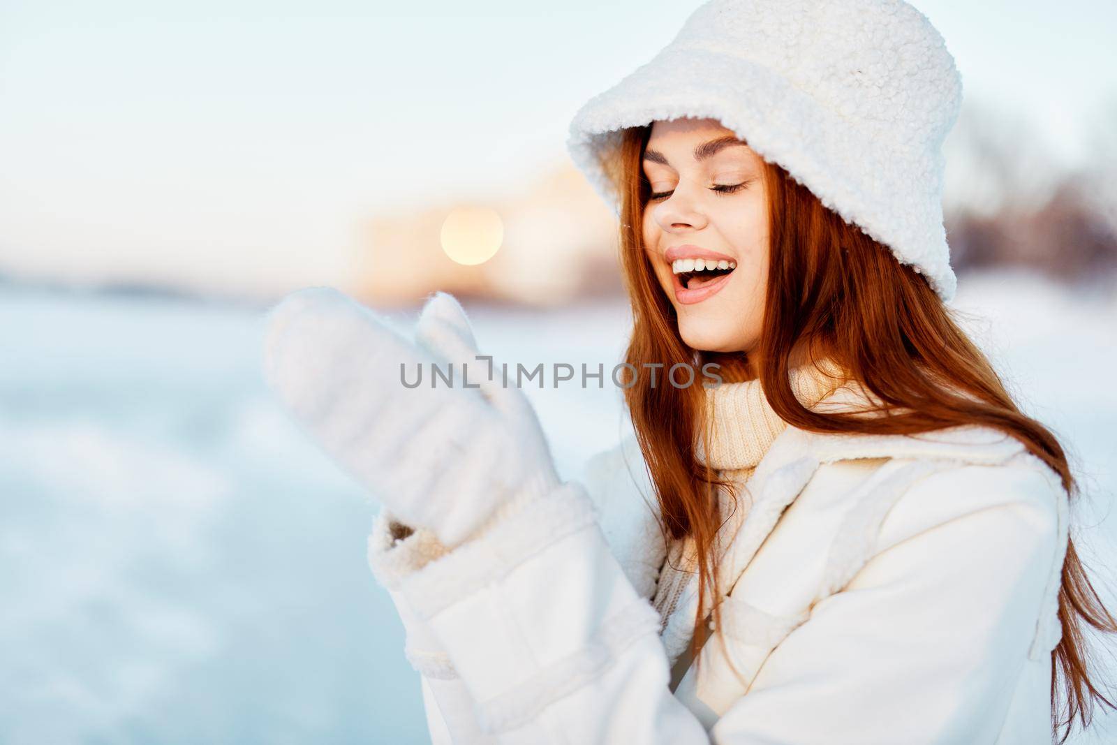 young woman winter clothes walk snow cold vacation Fresh air by SHOTPRIME