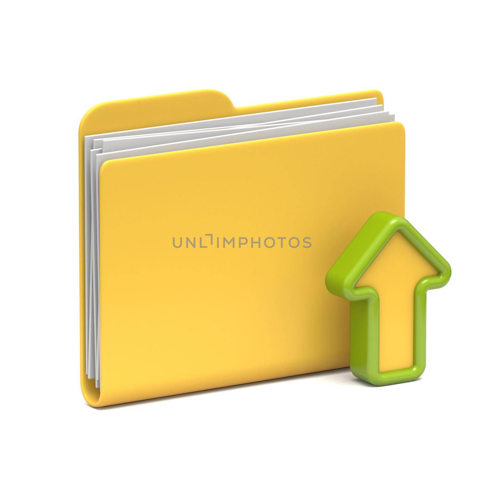 Yellow folder icon Upload concept 3D rendering illustration isolated on white background