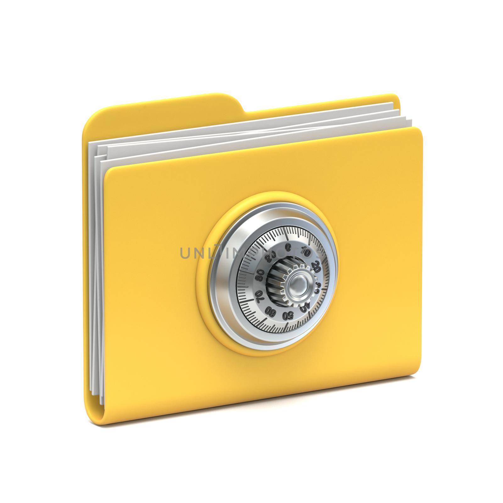 Yellow folder icon Locked files 3D rendering illustration isolated on white background