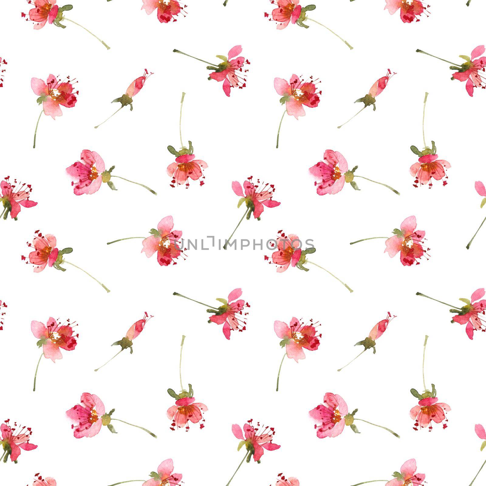Watercolor seamless pattern with pink flowers