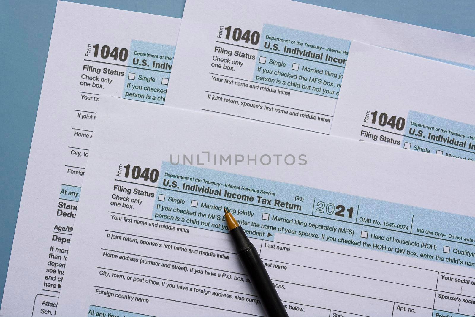 Tax forms 1040. U.S Individual Income Tax Return on a desk. Business and tax concept.