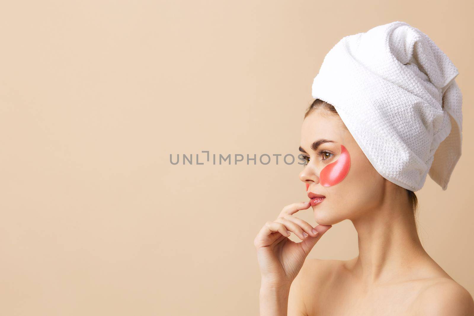 portrait woman pink patches clean skin smile posing close-up Lifestyle by SHOTPRIME