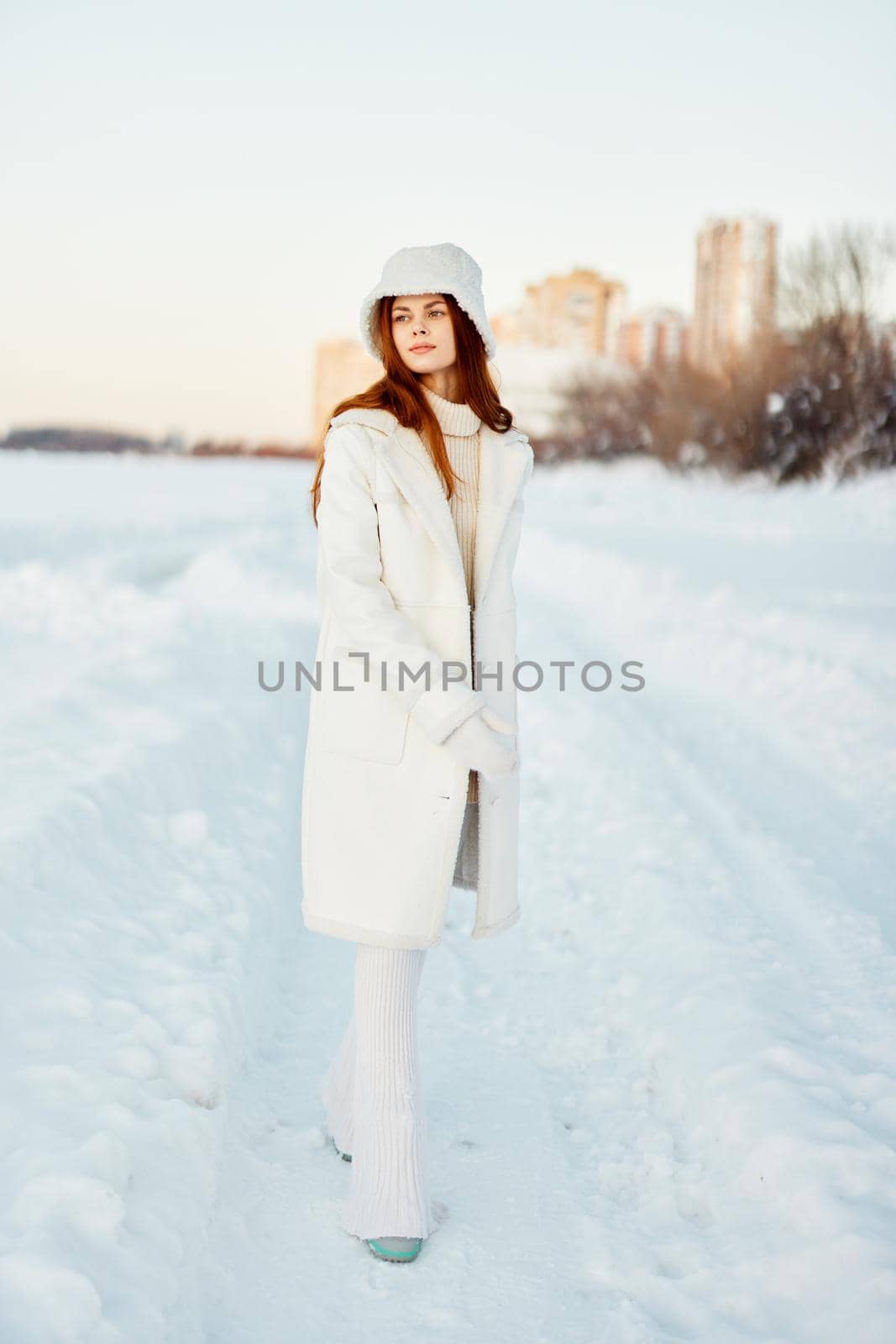 woman winter clothes walk snow cold vacation Lifestyle by SHOTPRIME